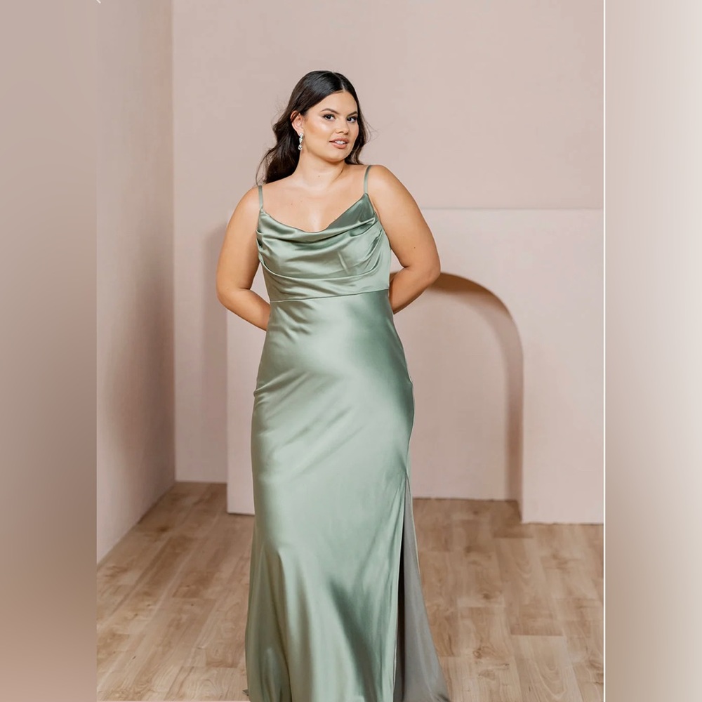 Revelry Satin Full-length bridesmaid dress Silver Sage Green